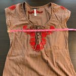 Free People Striped Embroidered Tunic Top Brown Red Floral Lace Up Boho Size 2 Photo 7