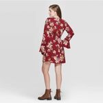 Xhilaration NWOT Deep Red Floral Print Dress Long Sleeves New Photo 1