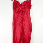 MICHEL LAPERLE Red Tie Shoulder Straps Front Split Back Lace Up Dress, Size 4 Photo 1