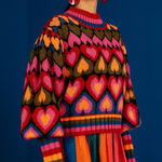 Farm Rio  Full Of Hearts Jacquard Sweater Rainbow Wool Blend Juliet Sleeves XS Photo 0