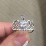 White Crystal Silver Crown Ring Photo 3