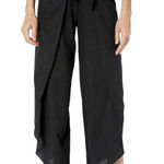 BCBGMAXAZRIA Black Linen Blend Wrap Culotte Cropped Pants XS Photo 0