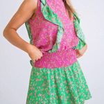 Karlie floral vintage ditzy ruffle top in pink/green Photo 0