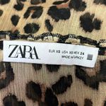 ZARA Brown Leopard Animal Print Frill Ruffle V-Neck Peplum Crop Blouse Top Sz XS Photo 2