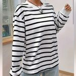 Boutique Striped Long Sleeve Pullover Top Tee XXL 14 Plus Size Black & White New Photo 7