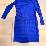 Adrianna Papell  Size 14 Cobalt Blue Long Sleeve Dress Cowl Neck Pleated Formal Photo 3