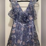 Tobi Blue Floral Organza Double Ruffle Sleeve & Neckline Mini Dress - S Photo 6