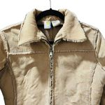 Split 100% Leather Shearling Beige Coat Jacket Size Medium Full Zip Casual Boho Tan Photo 4
