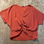 ZARA  Shirt Women's Medium Twist Front Burnt Orange Deep Vneck Top Scrunched Photo 1