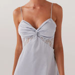 Peppermayo NWT  Ayla Satin Mini Dress Size 8 Arctic Blue Lace Open Back Photo 0