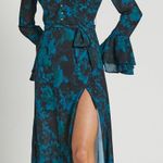 Showpo  Blue & Black Ruffle Long Sleeve Midi Dress Photo 0