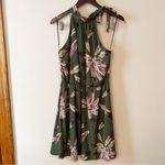 Francesca’s Needle & Thread Green Feather Print Dress Halter Tie Neck NEW Large Photo 0