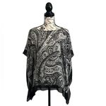 Talbots  Black White Silk Paisley Boxy Oversized Poncho Sheer Xs/s Boho Oversized Photo 1