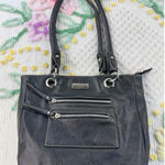 Rosetti  Black Faux Leather Tote Bag Shoulder Bag with Zip Pockets Photo 0