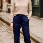 Theory  Silk Pajama Navy Drawstring Cropped Ankle Pull-On Pull On Pants Sz M💛 Photo 0