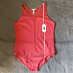 Ambiance apparel sheer bodysuit Button Clasp Down size large Coral sleeveless Photo 8