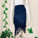 En Crême En Creme Suede Blue Navy Fringe Bohemian Skirt Photo 3