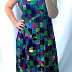Vintage 70s Vibrant Hawaii Print Bark Cloth Maxi Dress M/L Purple Size 10 Photo 0