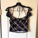 I am gia I.AM.GIA Carmel Top Black Check Plaid Halter-Tie Puff Sleeve XS EUC Photo 6