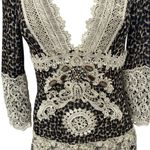Passion Concept Multicolor Leopard Print Lace Jeweled Long Sleeve Mini Dress S Photo 2