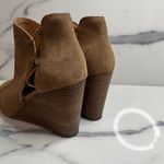 Lucky Brand  | Women's Brown Leather Peeptoe Reevas Wedge Booties Sz 8.5 Photo 4