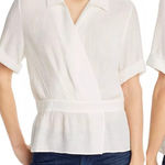 Brochu Walker  Top Olympia White Surplice Short Sleeve Collared Gauze Top Size M Photo 0