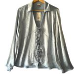 A New Day XL Blue Lace Up Blouse Long Sleeve Collared Top Womens Photo 1