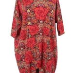 LuLaRoe  Irma High Low Oversized Tunic Blouse Size Medium Red Floral Rose Paisley Photo 0