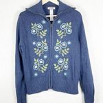 Vintage Women's Cornflower Blue Tiara Embroidered Zip Up Cardigan Sweater Sz M Size M Photo 0