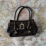 Stuart Weitzman Crocodile Embossed Patent Leather Shoulder Bag Brown Gold Photo 1