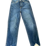 7 For All Mankind High Waist Cropped Flare Jeans Blue Denim Raw Hem Size 25 Photo 0