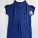 Adrianna Papell Gauzy Crepe T-Shirt Cold Shoulder Blue Sapphire Dress Size 4 NWT Photo 2