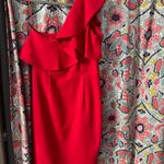 ZARA  Red Dress-One Shoulder Ruffle Pencil Photo 4