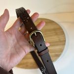 Vintage Brown Genuine Leather Cut Out Western Golden Buckle Belt Size Large Photo 4