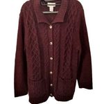 The Vermont Country Store Size L Cable Knit Wool Cardigan Sweater Wine Purple Size L Photo 0