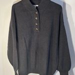 Lunya Good in Bed Waffle Sweater Cotton Silk Henley Onyx Front Button Heavy Knit Gray Size M Photo 3