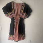 Blue‎ Plate Y2k Size Large Cotton Floral Boho Peasant Babydoll Black Tunic Top Photo 3