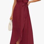 NEW Velvet Ribbed Belted Wrap Dress Maxi Dress S Red Photo 0