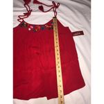 Arizona Jeans Embroidered Top Size M Red Sleeveless Ties Tassels Gauze Boho Size M Photo 6