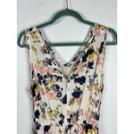 Lucky Brand  Floral Maxi Dress V Neck Drawstring Waist Cream Navy Pink Size Large Photo 13