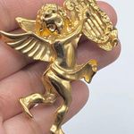 Unsigned Gold Angel Cherub Harp Brooch Photo 1