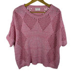 Fate Pink Marled Open Knit Short Sleeve Sweater Small Crochet Pullover Layering Photo 0
