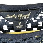 Lucky Brand  Navy Blue Crocheted Short Sleeve Pullover Blouse Lightweight Size S Photo 3