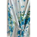 C&C California Vtg California Dynasty Womens Robe Sz L Satin Floral Long White‎ Blue Tie Photo 4