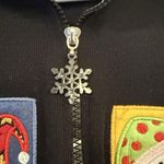 VTG Ugly Christmas Sweater Jacket Sz M Black Santa Snowman Full Zip Holiday EUC Size M Photo 5