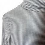 Zenana Outfitters Ribbed Gray & White Striped Mock Neck Long Sleeve Top - Size Small Photo 2