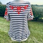 Kate Spade Broome Street Black/White Striped & Embroidered Top Photo 5