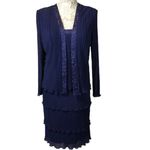 Patra one piece chiffon navy dress with attached jacket size 12 Blue Photo 1