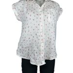 Hippie Rose  Junior’s Tie-Front Gauze Camp Shirt Floral White Button-Up Top Small Photo 1