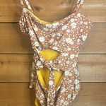Aerie Floral Open Tie Full Coverage One Piece Swimsuit Strap /Strapless Brown XL Photo 0